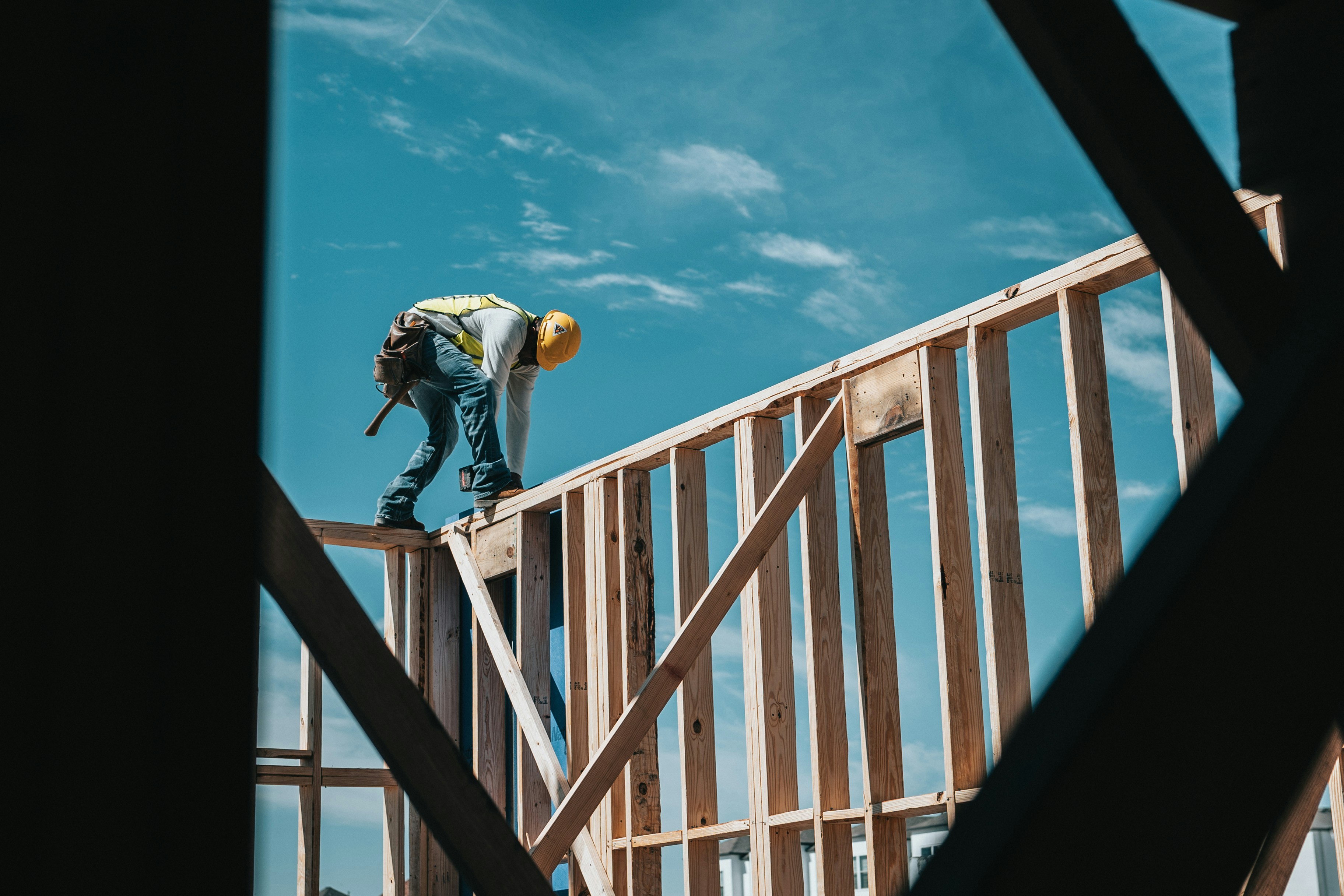 General contractor framing walls on a residential build